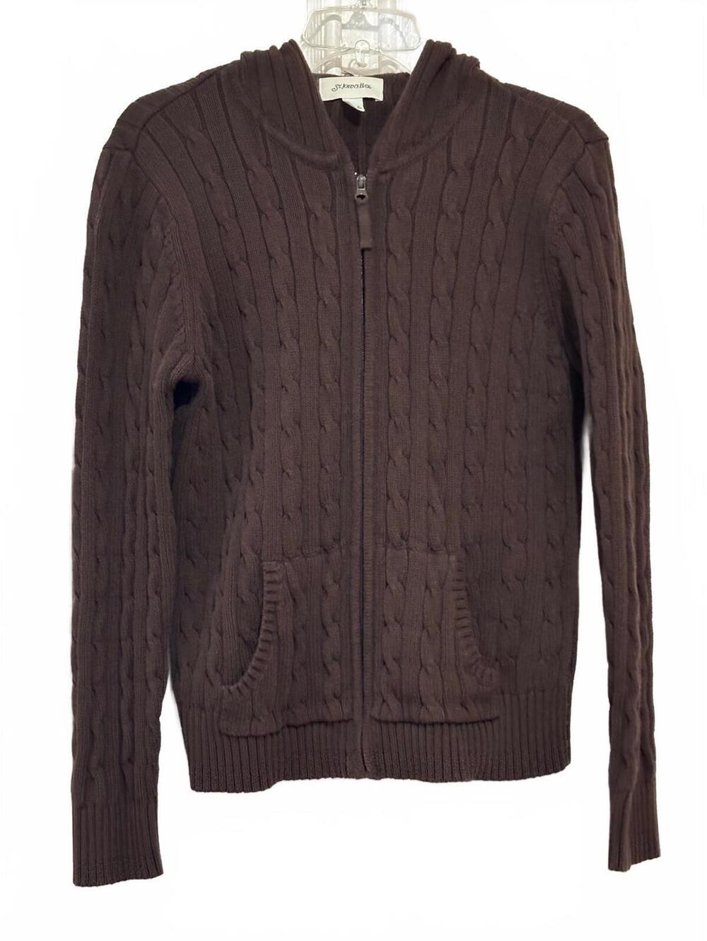 St. John's Bay Brown Cable Knit Hooded Full Zip Sweater Large